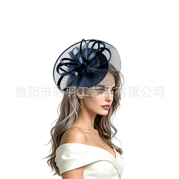 European and American style, oversized feather and floral mesh hat, bridal headpiece, fashionable hair accessory, hat, and decorative headdress