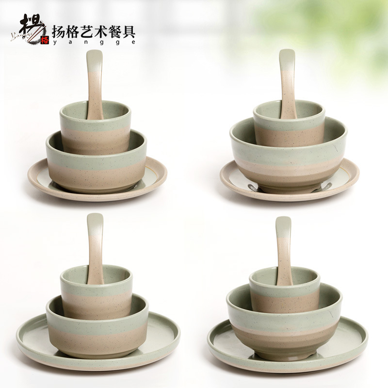 扬格密胺小碗仿瓷摆台四件套餐厅饭店饭碗味碟汤碗盘勺杯餐具套装|undefined