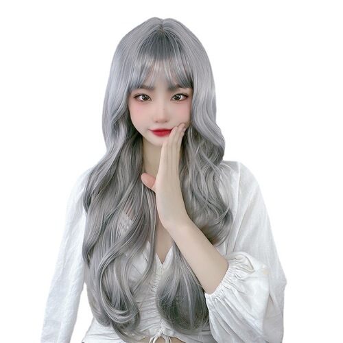 Manufacturer European and American fashion cross-border wig for women with long curly hair air bangs granny gray Amazon new headgear