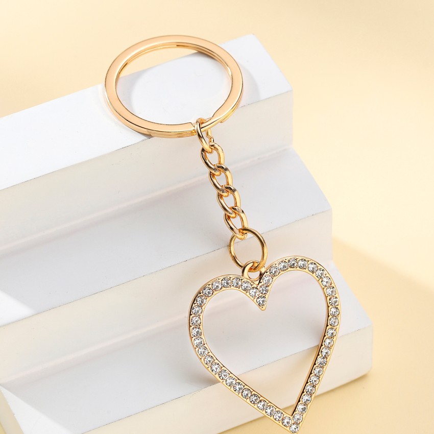 Heart Shape Pattern Unisex Gender Romantic Heart Shape Metal Inlay Rhinestones Valentine'S Day Unisex Keychain