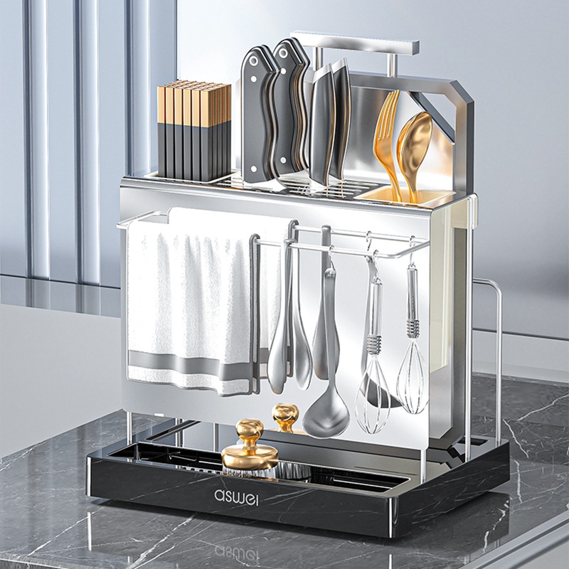 Rack de almacenamiento multifuncional de cocina de mesa de cuchillo de cocina tabla de corte palillos barril de acabado rack de almacenamiento integrado de herramientas de corte