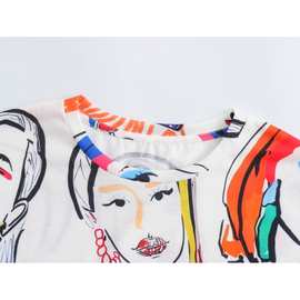 ZA跨境批发2023秋欧美风女装圆领宽松休闲美女头像短袖T恤衫