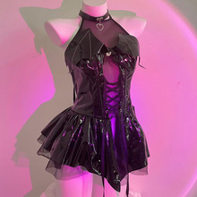 性感情趣内衣小恶魔开档免脱绑带连衣裙纯欲风女夫妻用品魅魔漆皮