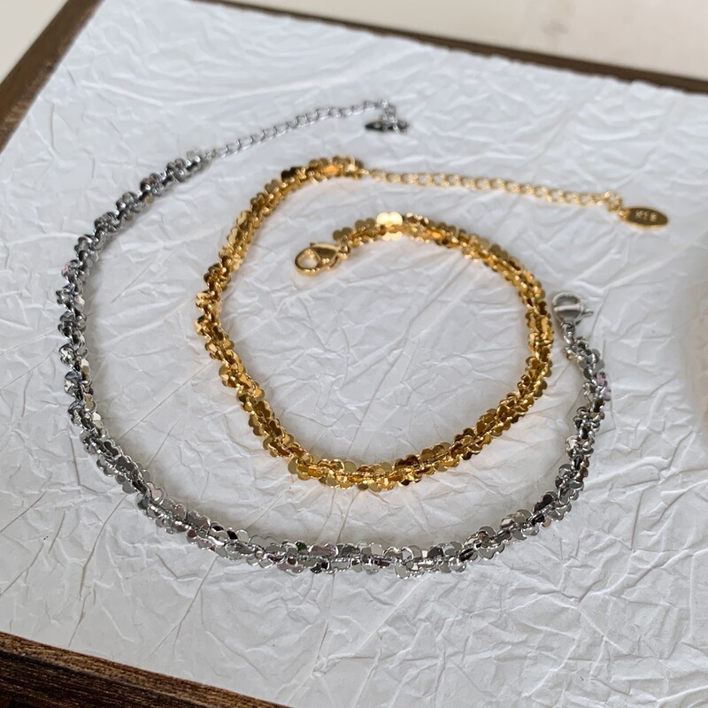 Baoman New Shimmering Gold Bead Fortune Bracelet for Women, Niche Light Luxury High-end Butterfly Plain Chain Layered Anklet