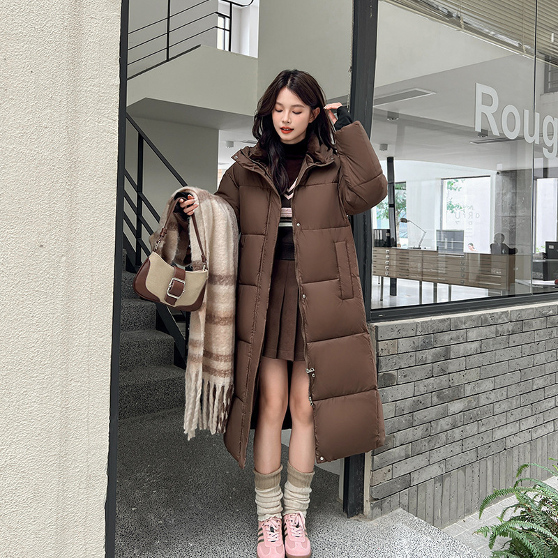 Invierno de mujer 2024 nueva moda coreana encapuchada estilo académico engrosado suelto chaqueta larga sobre la rodilla image 10