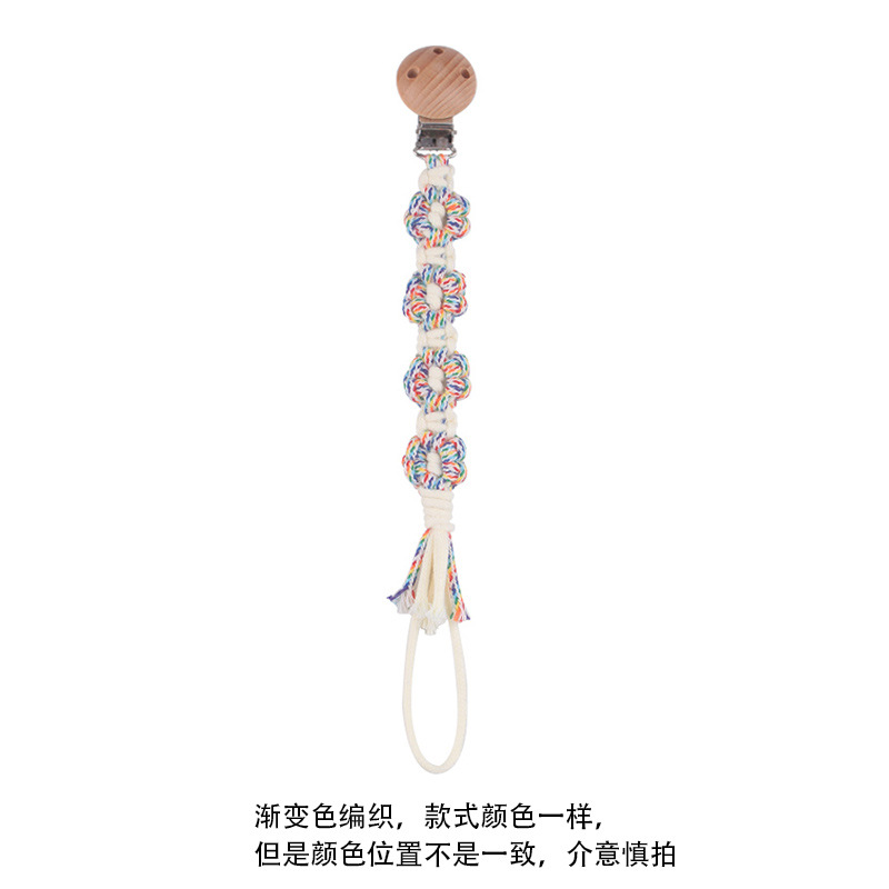 Productos para bebés Clip de chupete de haya Creativo Tejido a mano Estilo pastoral Cadena de chupete de margarita de color