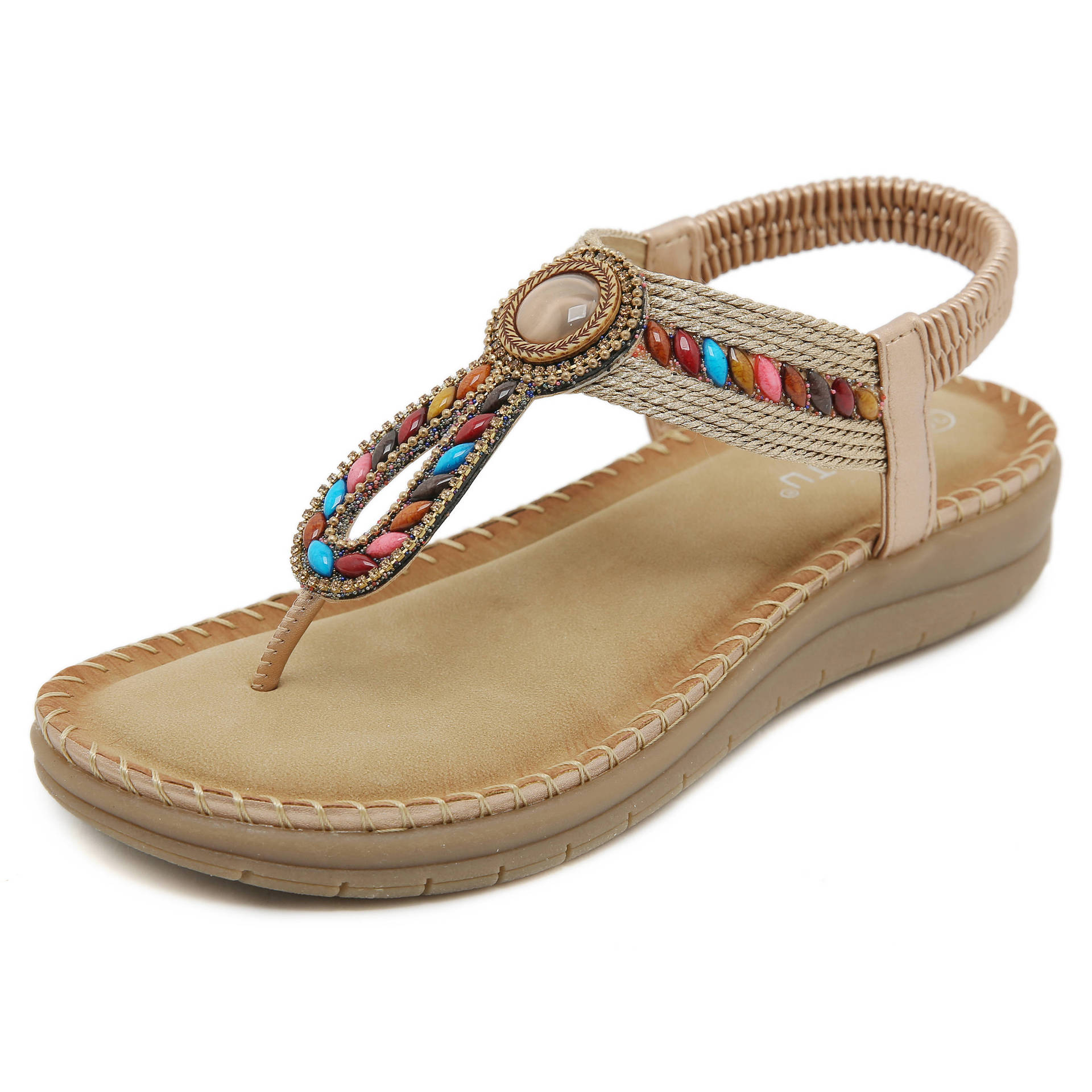 5012-7 Nuevo 2025 bohemia diamante zapatillas de masaje de látex casuales cómodas zapatos planos de tamaño grande