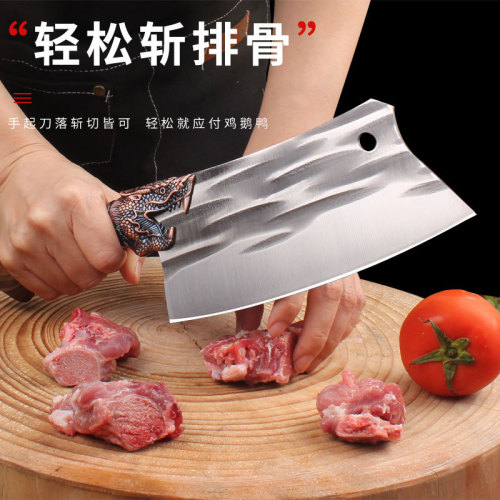 Hammered forging chef knife with exquisite dragon handle, bone-cutting kitchen knife for home and hotel use, dual-purpose chopping and slicing knife