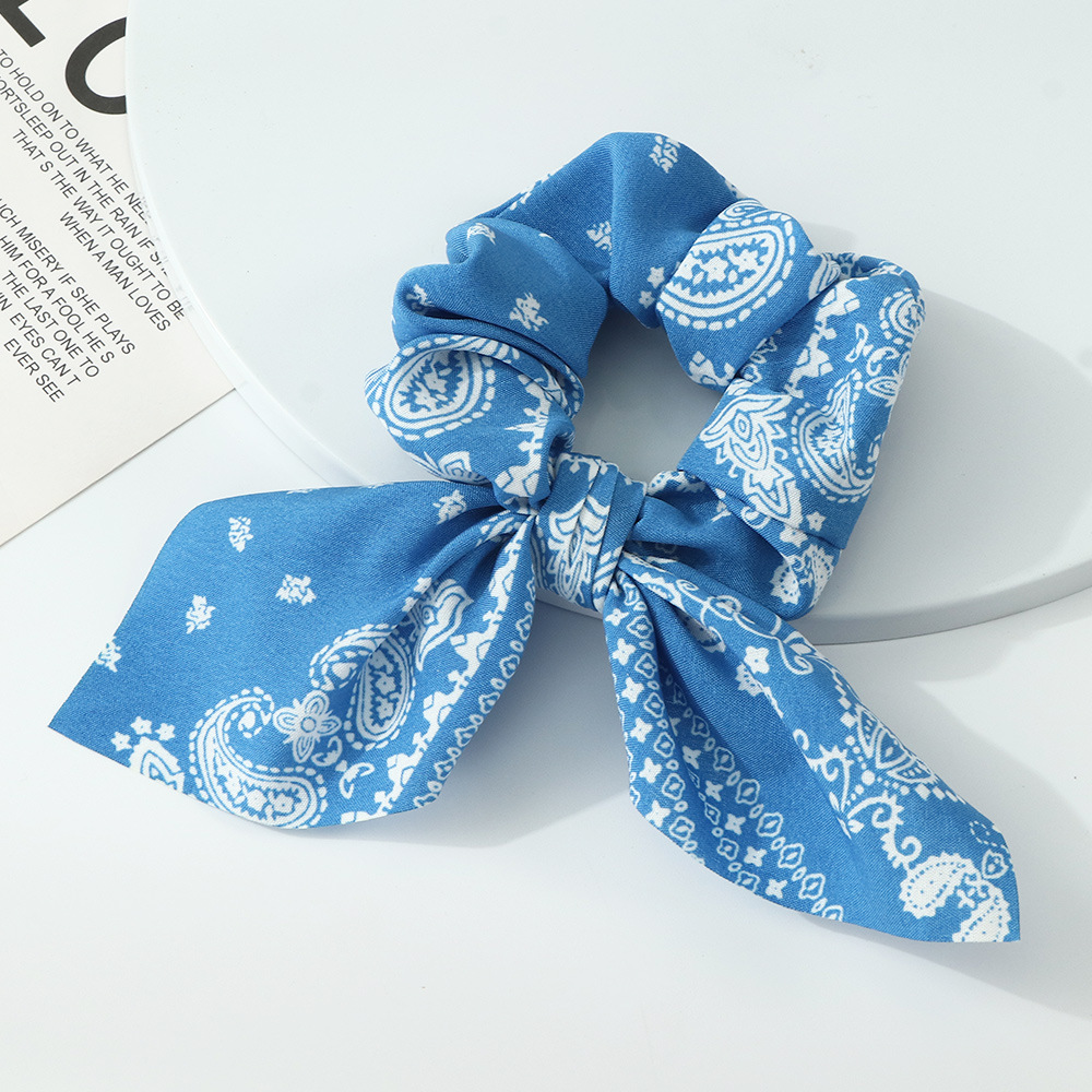 Fashion White Printed Chiffon Ribbon Bow Hair