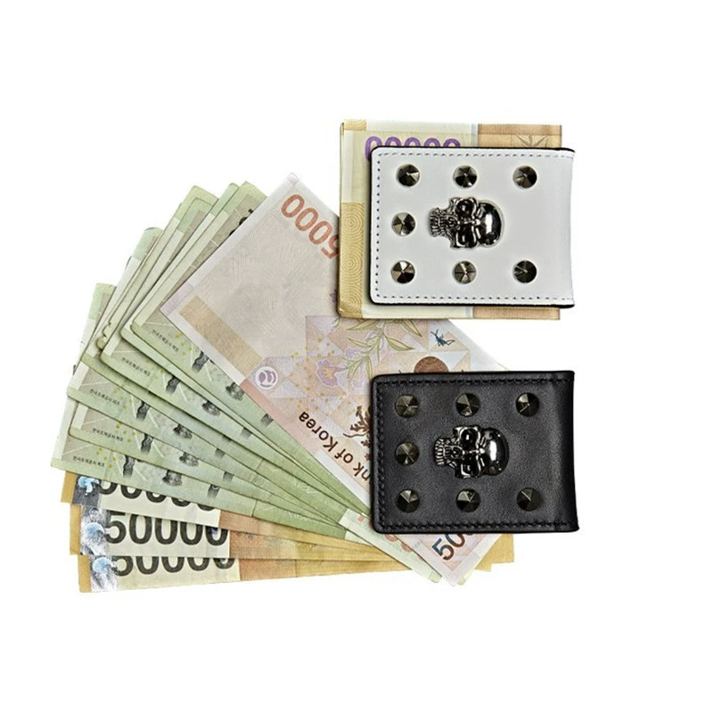 Корейский стиль кошелек для гольфа с черепом, двусторонний магнитный кошелек для хранения купюр, кожаный кошелек