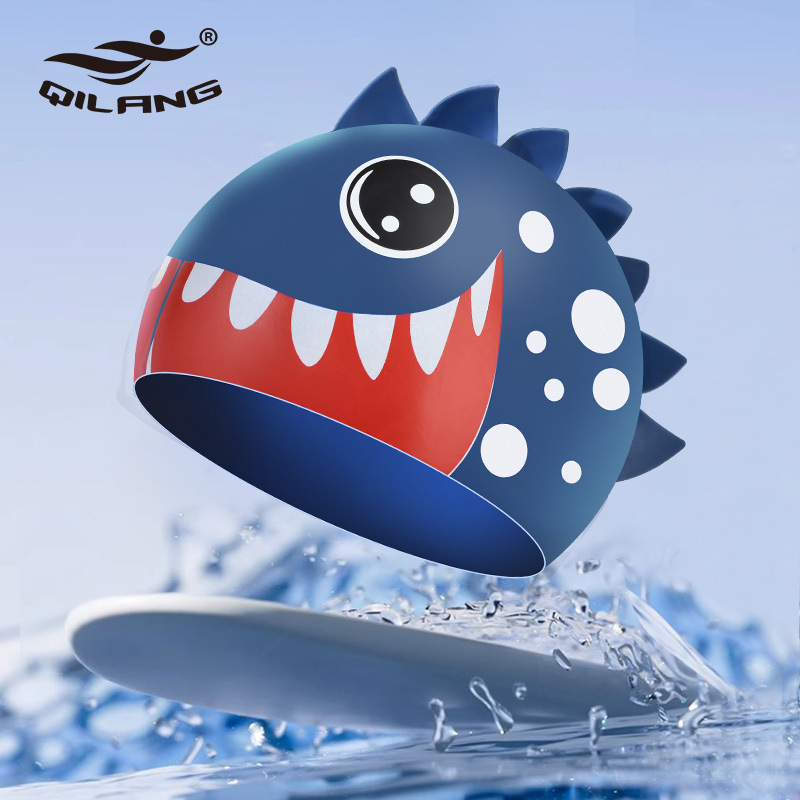 Sombreros de baño para niños impermeables no estrangulación de dibujos animados de silicona niñas bebés profesionales para el cabello largo para proteger los oídos para aumentar la gorra de baño