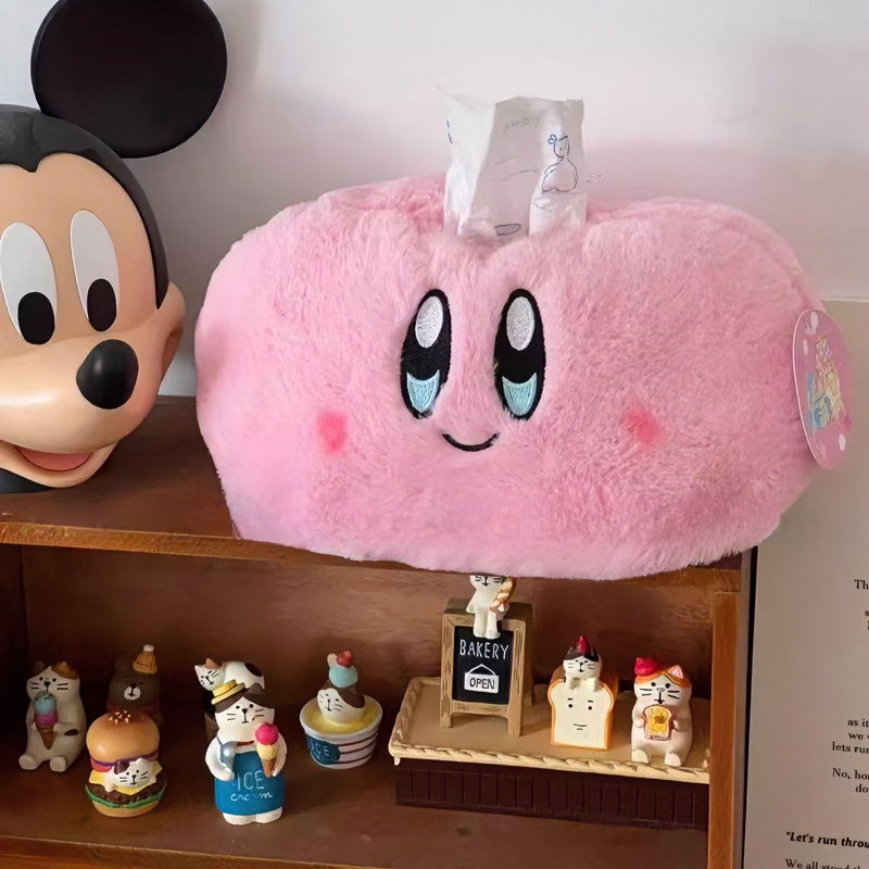 Cute Kirby tissue box, fluffy room decoration tissue holder, cartoon desktop tissue box for girls, car tissue box