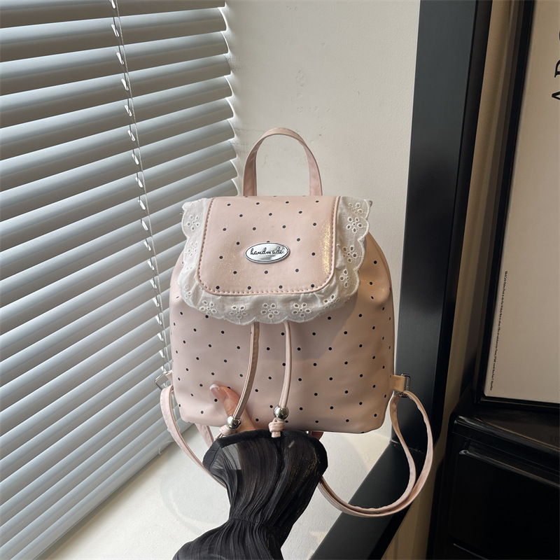 2026 verano nueva mochila de encaje de dama dulce coreana punto de onda ocio retro mochila pequeña