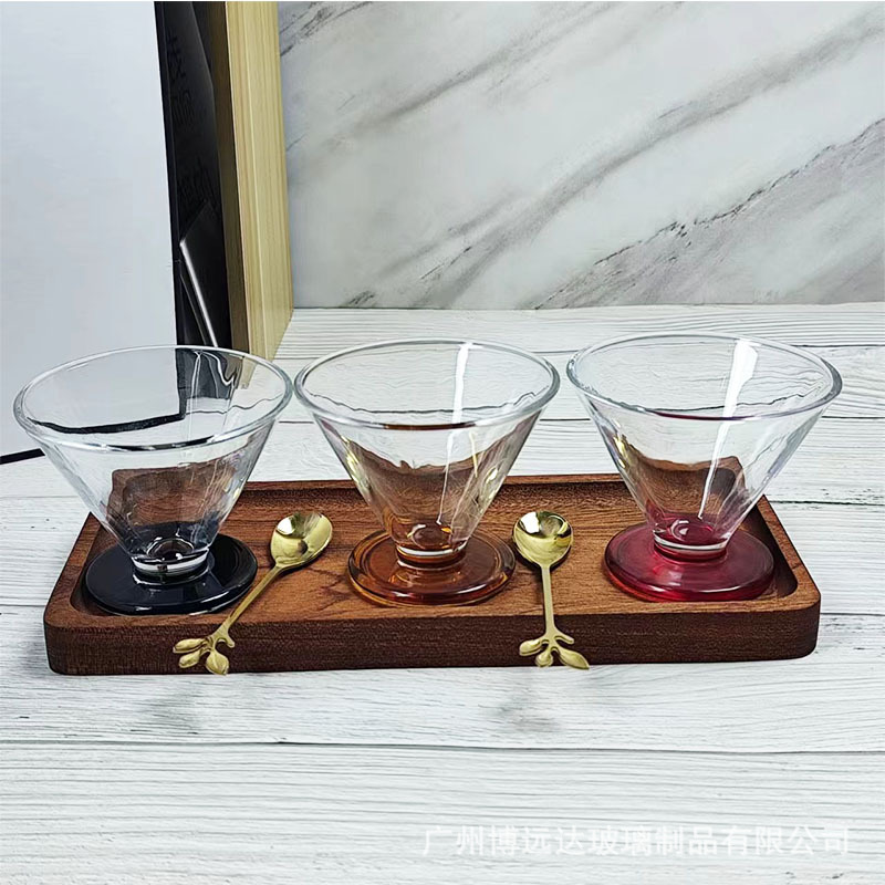 높은 아름다움 가치 틈새 디자인 얼음 미국 커피 컵 유리 프랑스 중세 샴페인 컵 높은 아이스크림 컵