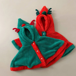 Autumn and winter clothing for boys and girls baby cute fleece-lined windproof cape Christmas baby thickened warm going out cape coat