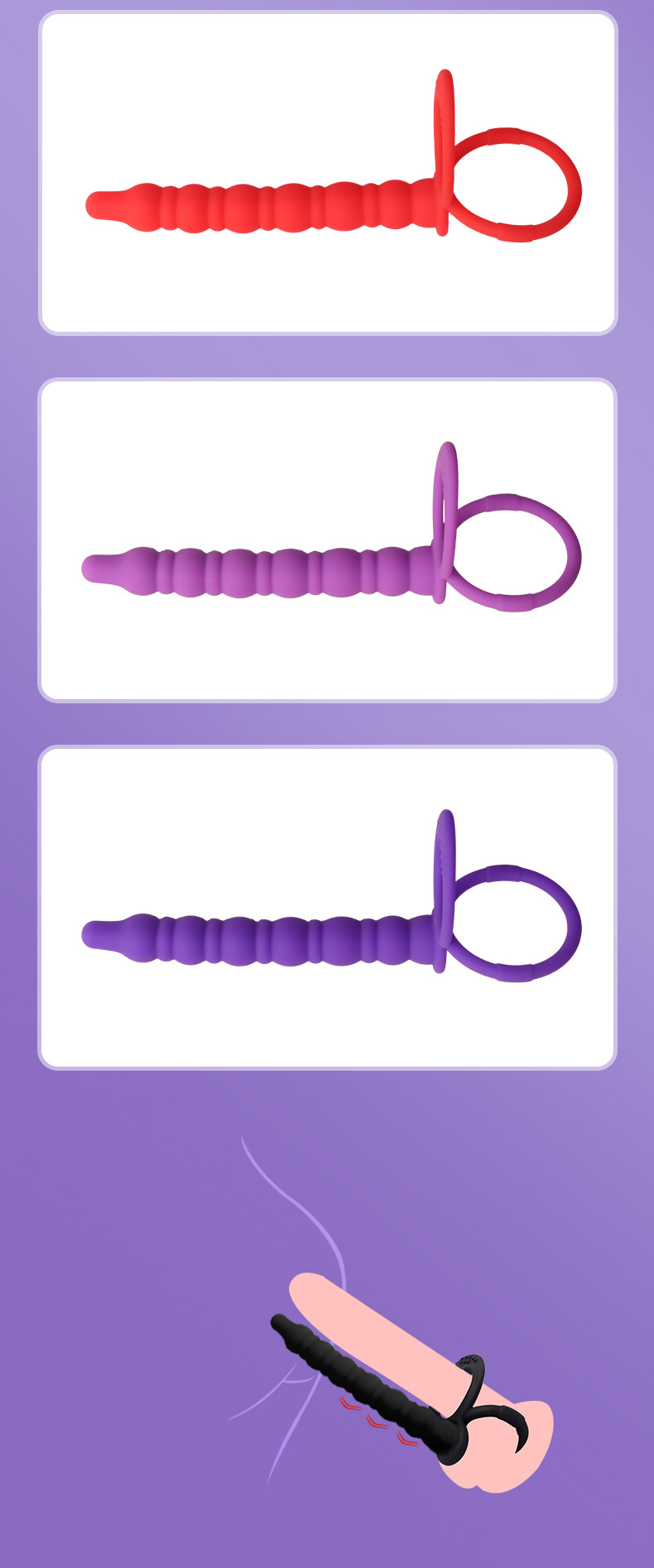 Silicone Anal Beads Prostate Massager Plug, Manual Control, Purple — detail image 9