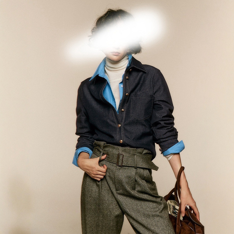 No-Iron, Drapey, Soft Tr Denim Vintage Topstitched Denim Shirt That Can Be Paired with Tops for Three Seasons No-Iron, Drapey, Soft Tr Denim Vintage Topstitched Denim Shirt That Can Be Paired with Tops for Three Seasons