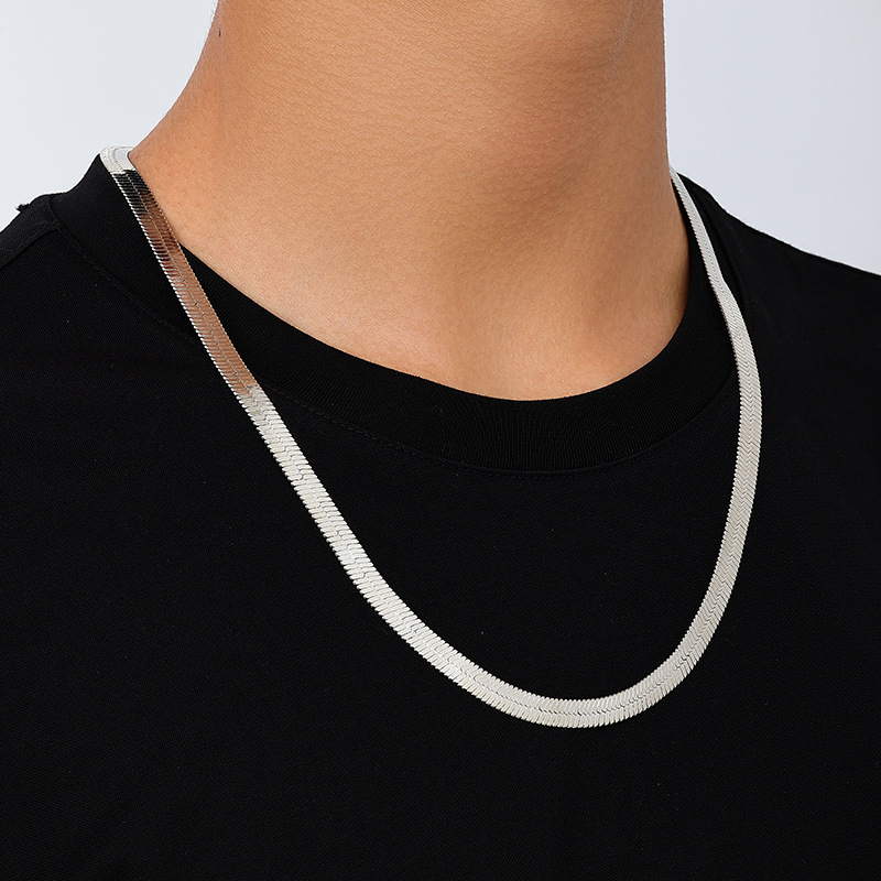1 fashion simple minimalist metal cross-border snake bone chain necklace plain circle men's necklace street style