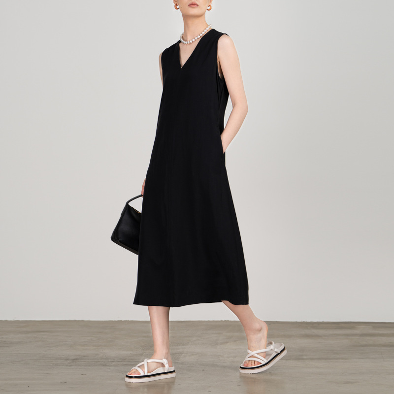 Tt Cabinet Collection 3K+ Linen Blend V-Neck Silhouette Sleeveless Dress Little Black Dress 26 Summer Early Summer Exquisite Dress