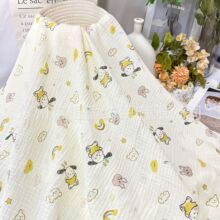 纯棉双层纱布卡通小狗印花 家居服睡衣宝宝包被枕巾床品童装布料