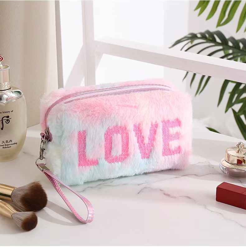 Bolsa de Cosméticos Bordada Transfronteriza, Linda Bolsa de Cosméticos de Felpa, Bolsa de Almacenamiento, Modelo Multifuncional 2025, Portátil para Viajes