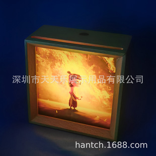 Hot Selling Square Solid Wood Rechargeable Night Light with Replaceable Your Own Mood Picture Creative Touch Switch Night Light