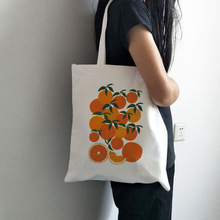 橘子橙子印花女式帆布手提袋新款卡通 Fruit 原宿休闲手提单肩包