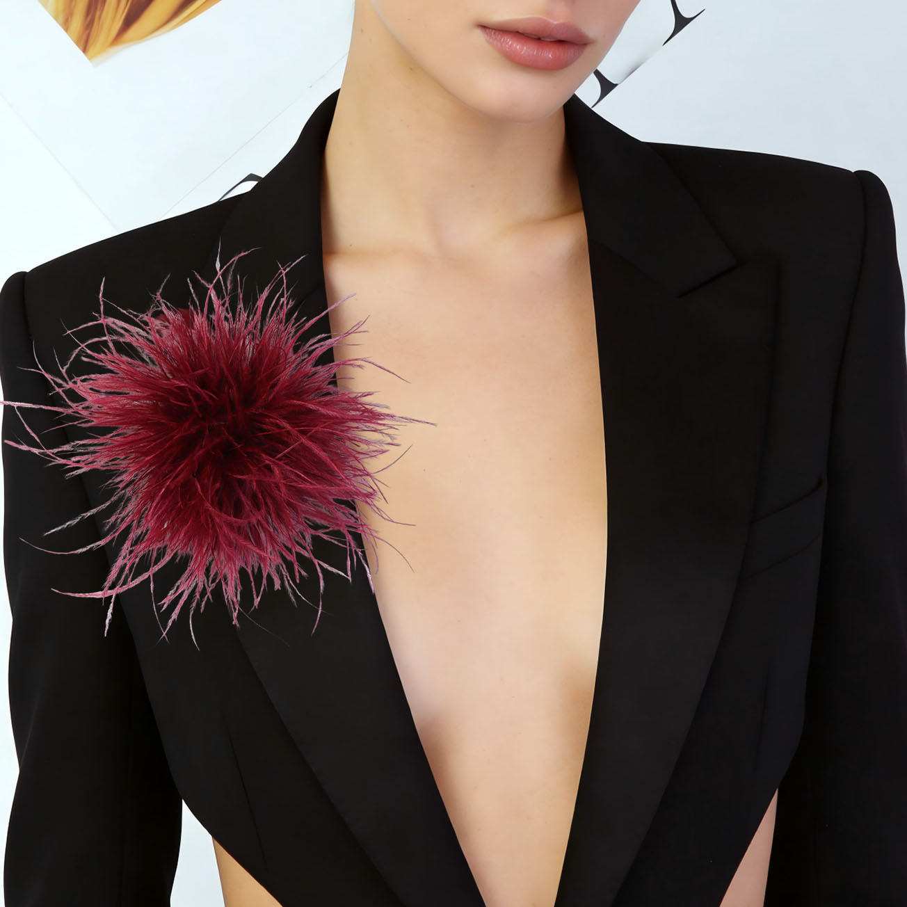 15cm Cross-Border Hot-Selling Ostrich Feather Fashion Tassel Brooch Suitable for Everyday Clothing Pairing and Wearing