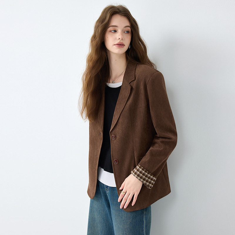 Brown Suede Blazer for Women 2025 Spring & Fall New Fashion Cool Casual Casual Versatile Suit Top