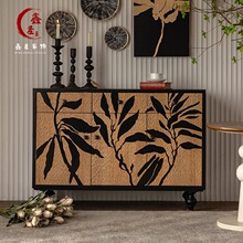 中古风实木收纳储物柜民宿家用入户门厅玄关柜复古做旧餐边柜立柜