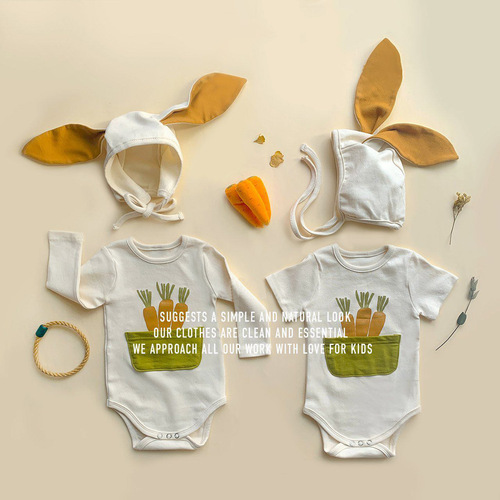 Ins style Korean style harem 2024 spring new cute carrot print rabbit shape baby onesie