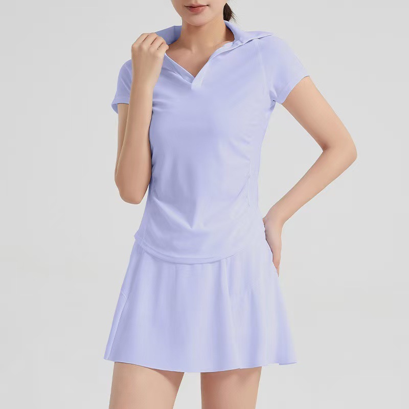 新商品のメッシュフィットネストスーツの女性の大きいサイズのヨガの服の速乾の通気性のバドミントンの運動の短いスカートはやせている半袖の夏を現します。|undefined