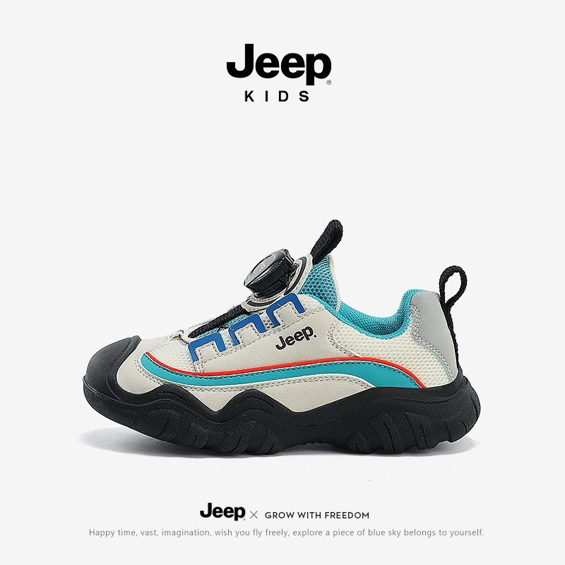 jeep男童運動鞋黑色老爹鞋2024新款春秋軟底跑步網面童鞋兒童鞋子