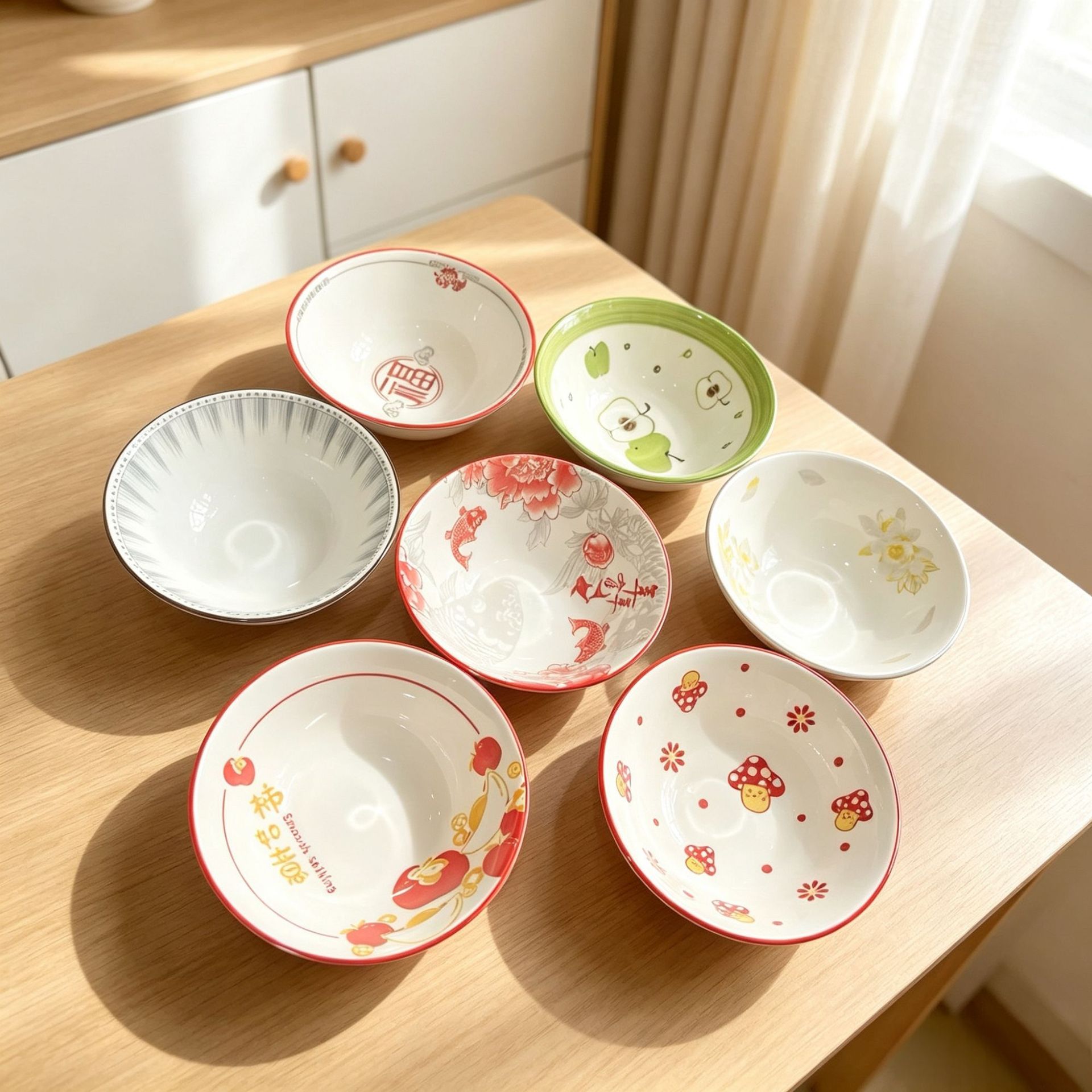 Household ceramic tableware 6inch bowl with underglaze decoration, trumpet-shaped bowl, cartoon fruit bowl, rice bowl, soup bowl, dessert bowl