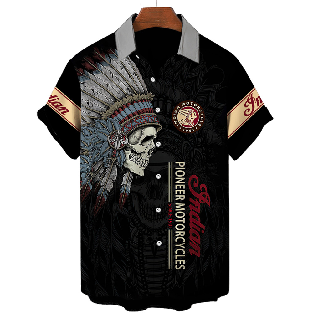 Camisa transfronteriza de manga corta para hombre, bomba de cuatro lados, carretera 66, camisa impresa digital 3D, patrón de rayas de fábrica de origen