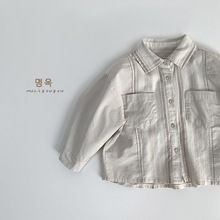 文艺风~小童撞色个性衬衫2025春装新款男女宝宝日系潮儿童上衣批