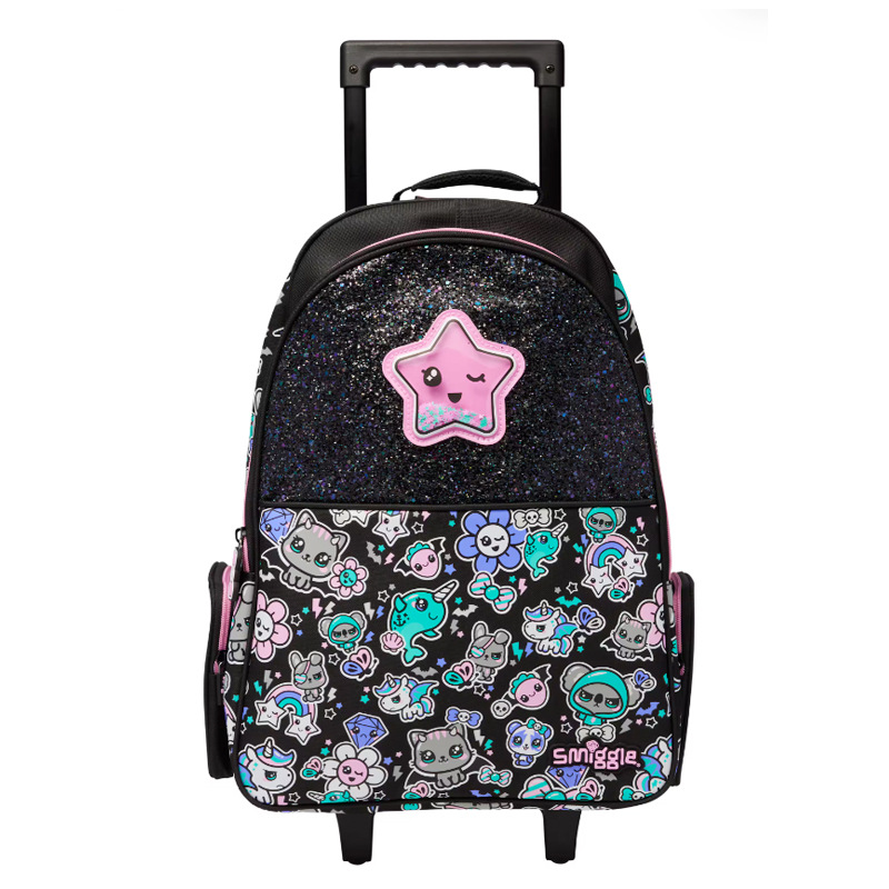 Cadena dedicada mochila escolar australiana smiggle trolley mochila escolar de remolcador de dibujos animados de gran capacidad mochila para estudiantes de primaria y secundaria