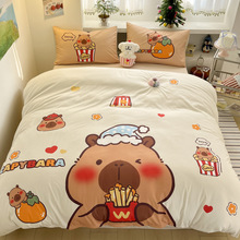 【93%率】卡通ins卡皮巴拉家居床单被套四件套a类超柔软学生宿