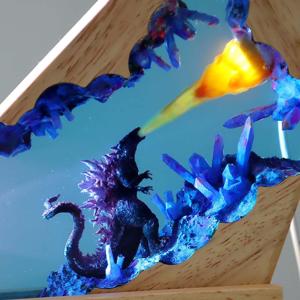 Comercio exterior transfronterizo resina Godzilla decoración lámpara de noche madera sólida resina epoxi lámpara de noche artesanías creativas para el hogar image 5