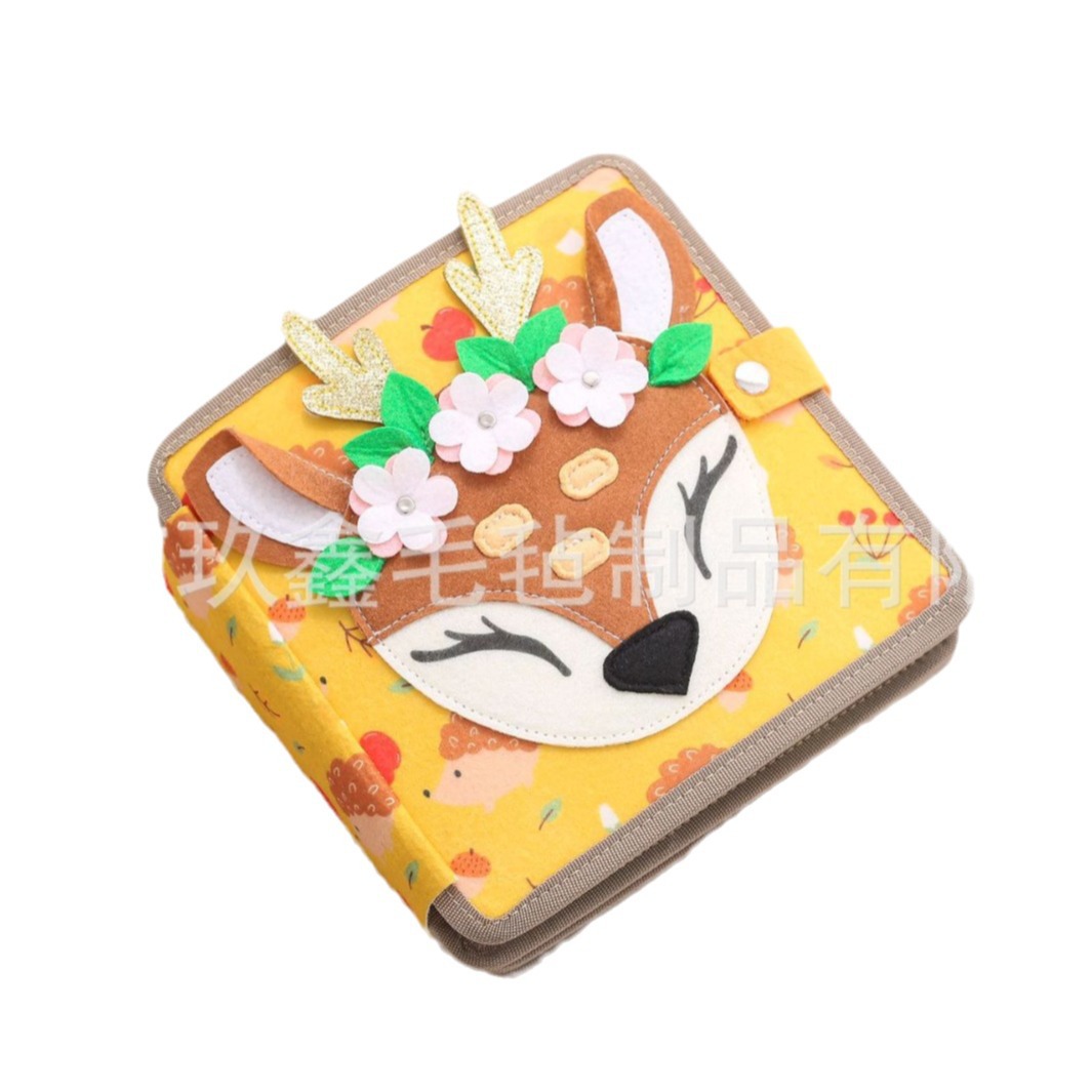 Al por mayor nuevo fieltro ciervo libro tranquilo escudo gato desgarrado iluminación cepillo de cremallera ocupado juguetes de aprendizaje