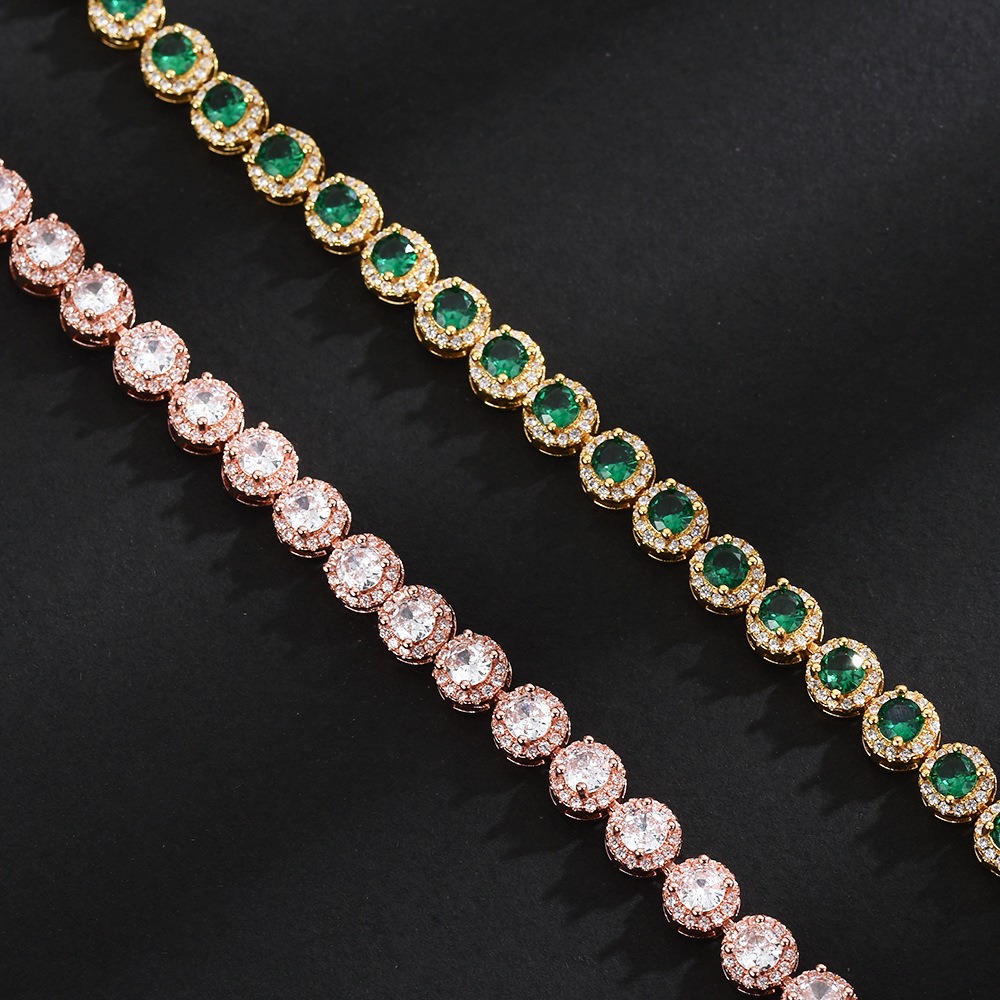 Gold-Plated Emerald Tennis For Men Hip-Hop Style Unisex Personality High-End Full Diamond Zircon Bracelet_voghion.com