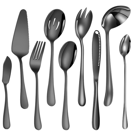 1010 stainless steel tableware titanium plated western restaurant public fork spoon serving spoon butter knife food clip cake spatula combination