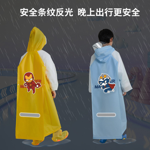 Indoor & Outdoor Waterproof Raincoat for Boys and Girls with Pouch and Backpack, Cartoon Style, Suitable for Students