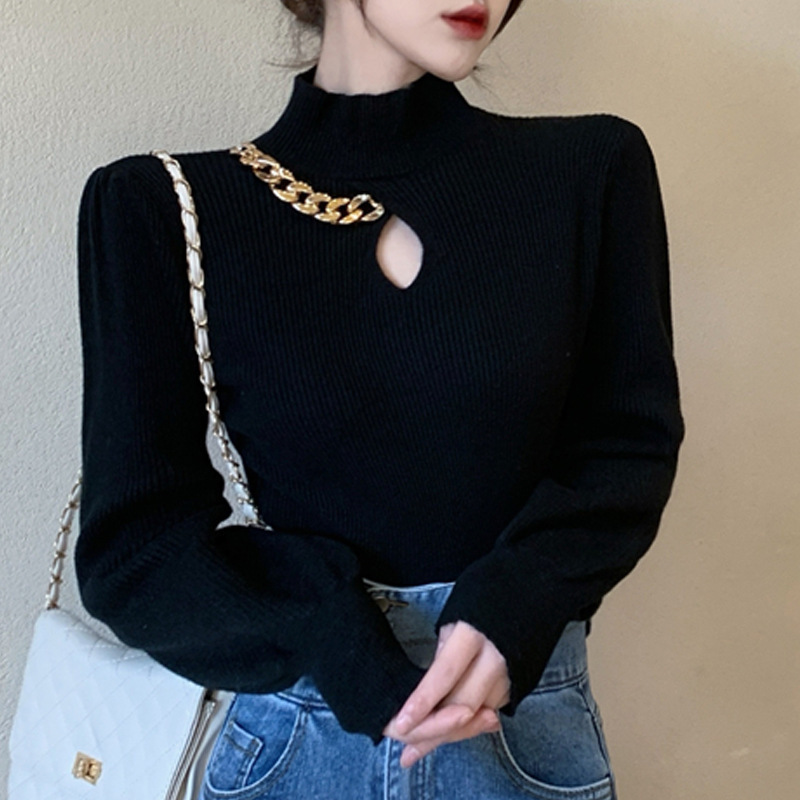 2022 Autumn and Winter Design, Discreet Cut Out Bottoming Knitwear for Women, Slim Fit Top with Knitwear Inside