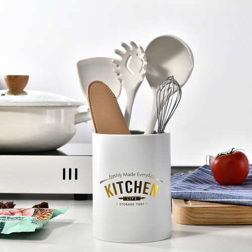 Milky white mini silicone kitchen utensils 6 pieces storage bucket small non-stick cooking spatula spoon egg beater kitchen utensils