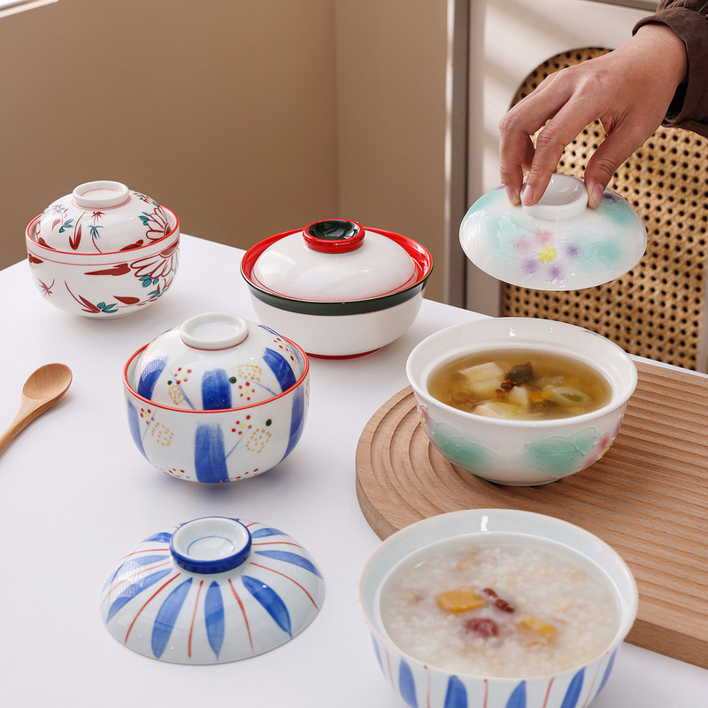 Cross-Border Japanese-Style Ceramic Hand-Painted Single-Serving Steaming Bowl with Lid, Tableware Set, Household Utensils, Creative Steamed Egg and Bird's Nest Soup Bowl Cross-Border Japanese-Style Ceramic Hand-Painted Single-Serving Steaming Bowl with Lid, Tableware Set, Household Utensils, Creative Steamed Egg and Bird's Nest Soup Bowl