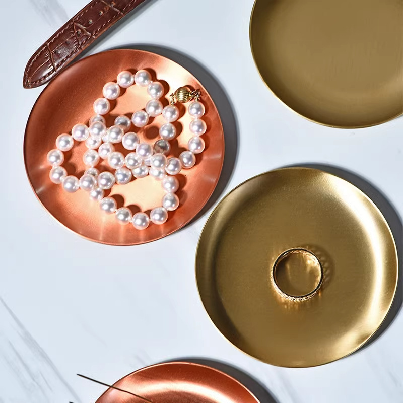 Nordic Brass Round Jewelry Plate Dinning Table Dish Storage Plate Jewelry Storage Tray Copper Coaster