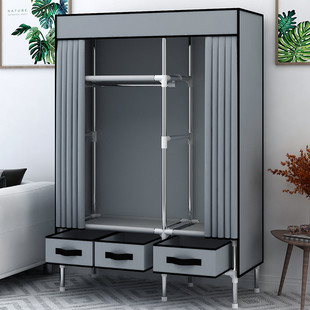Simple Cloth Wardrobe Home Bedroom Full Steel Frame Rental Room Single small size Small Apartment with Drawer Thickened Assembly