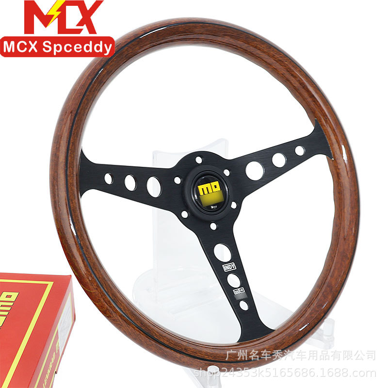 Factory Direct Sales Car Modified Mahogany Classic Steering Wheel 14inch Black Line Flat Competitive Universal Steering Wheel