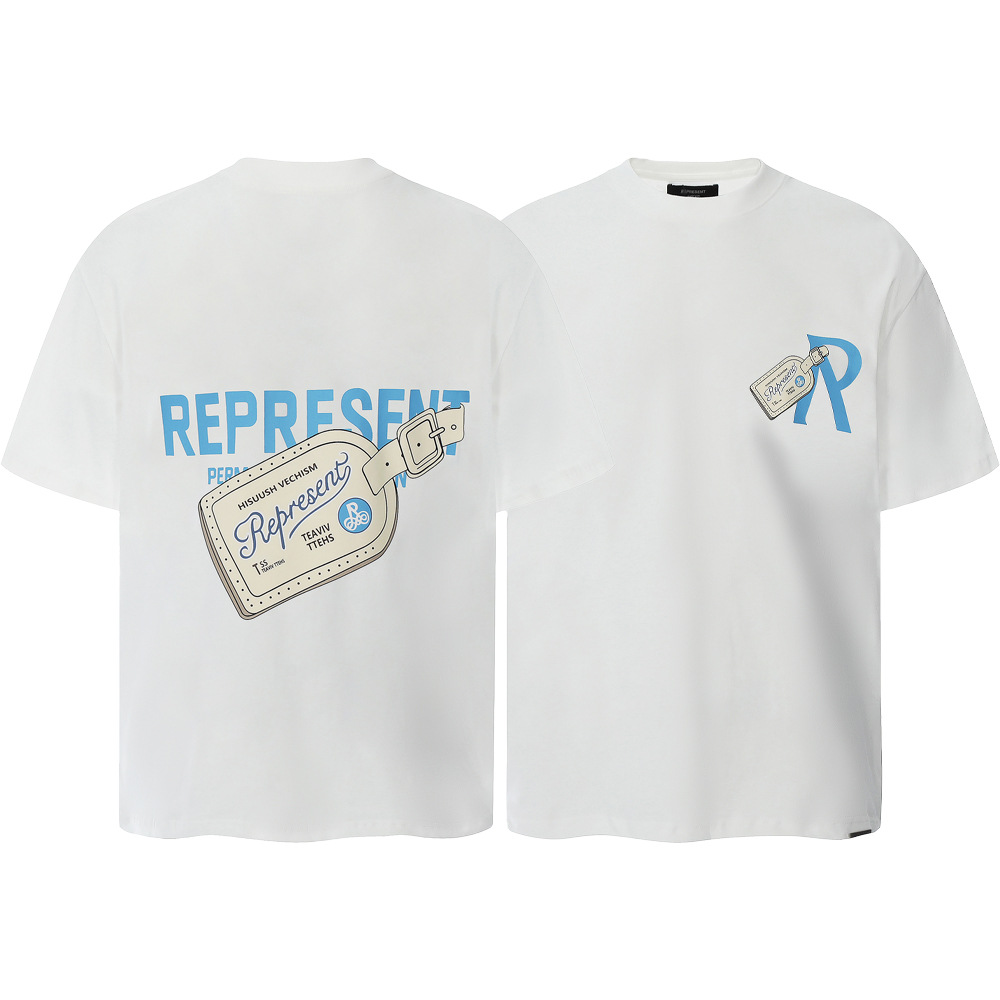 High Street REPRESENT Impresión de letras minimalistas desgastado retro lavado hombres y mujeres sueltos camiseta casual de manga corta marea